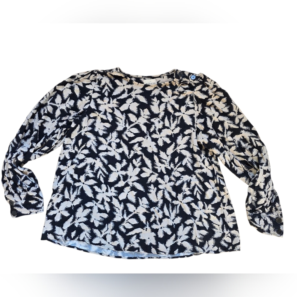 Sezane Floral Print Blouse Button Shoulder Detail Tan & Black Size 42 European